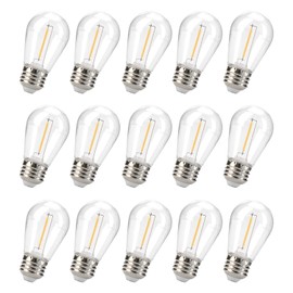 Leadleds 15 Pack S14 LED String Light Bulbs, Shatterproof Vintage Edison Style, 1 Watt (11W Equivalent), 2700K Warm White, Waterproof, E26 Base for Outdoor/Indoor Use
