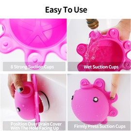 Cubierta de desagüe para tina, cubierta de drenaje para tina, cubierta de desbordamiento de tina de silicona con ventosa, tapón de drenaje de desbordamiento de tina añade pulgadas de agua para baño más profundo, accesorios de baño, rosa oscuro