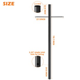 YuLuoXiang 80-Inch Black Outdoor Lamp Post with Cross Arm – Weather Resistant Steel Light Pole for Yard, Driveway, Garden, Pathway – Direct Burial Mount Lamp Post for Exterior Lighting Fixtures(1pcs)