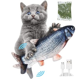MBVBN Juguetes Pez Eléctrico para Gatos,Juguete Interactivo Hierba Gatera y Carga USB,Pez de Simulación Móvil de Felpa,Juguete móvil para Que los Gatos muerdan, den Patadas y duerman (Carpa común)