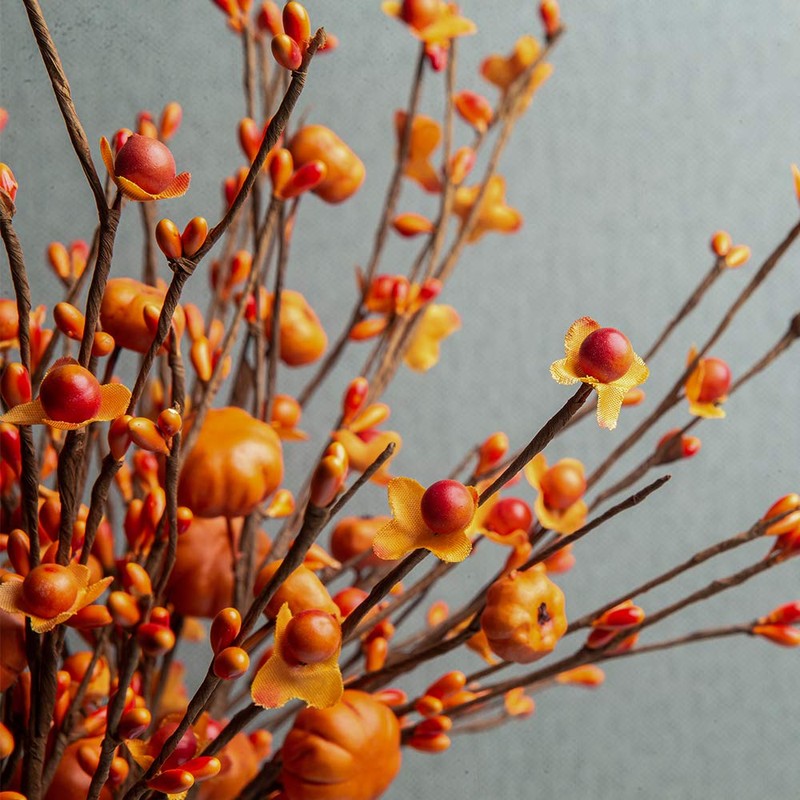 JINGHONG 6 Pack Fall Berry Stems 17" Tall Orange Pumpkin