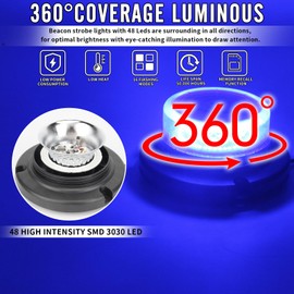 OPL5 Blue Forklift Beacon Strobe Lights, 12-24V 16 Flashing Modes 48 LED Warning Safety Lights with Magnetic Base, Traffic Lights for Construction Vehicles, Trucks, Golf Carts, Snow Plow(Blue, 1Pc)