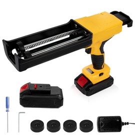Electric Cordless Caulking Gun Dripless Double Cartridge Adhesive Epoxy Gun for 400mL/13.5fl oz(1:1 Mix Ratio) Automatic Power Dual Component Professional Caulk Gun 6 Speeds with LED Light 2 Batteries