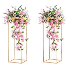 NUPTIO - 2 piezas de metal para florero con columna geométrica para mesas, soporte de flores dorado de 31½ pulgadas de alto para decoración del hogar, fiesta, boda, estante de exhibición rectangular
