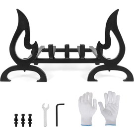 Zettfuly Fireplace Grate 17 inch with Fireplace Andirons, Fireplace Log Grates with Decorative Andirons for Wood Burning, Log Grate for Fireplace Heavy-Duty and Stylish Fire Shape Design