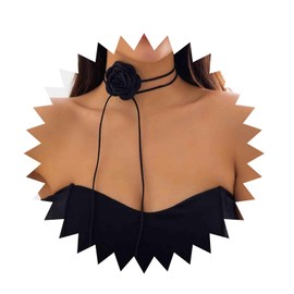 Andelaisi Boho Leather Flower Choker Necklace Vintage Leather Cord Choker Necklace Long Wrap Leather Necklace Choker Layered Suede Leather Necklace Wedding Party Jewelry for Women