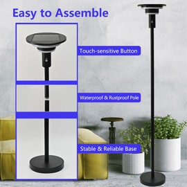 Shinelan Solar Floor Lamp for Patio Waterproof IP44,Outdoor USB Rechargeable Cordless Floor Lamp with 3 Modes,Height Adjustable,Warm White 3000k Standing Solar Lights for Deck, Porch, Camping