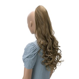 CAISHA 24" Long Hair Clip On Ponytail Extension Heat-Resistant Synthetic Hairpiece Slightly Wavy Light Brown Blonde Mix H515