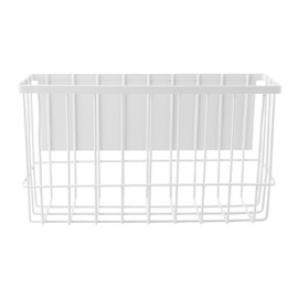 Restynic Magnetic Metal Basket Organizer for Fridge & Locker, Storage Basket for Foil/Plastic Wrap/Spice/Dryer Ball, Space-Saving Kitchen & Laundry Solution (White, S)