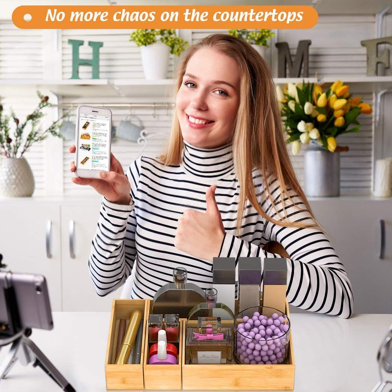 Bamboo Drawer Organizer Utensil Holder for Kitchen, Small Wood Silverware