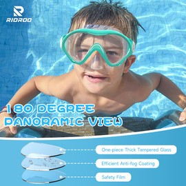 RIOROO Children's Diving Goggles, Swimming Goggles for Boys Girls Teenagers, Snorkel Mask with Nose Cover, Anti-Fog, Anti-Leak Diving Mask, 180° Panorama HD Swimming Mask for Children 4-14 Years