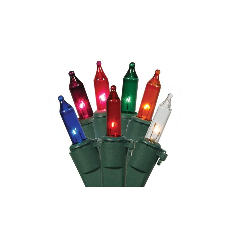 Vickerman W5G1000 100 Light Set Multi-Colored Mini-Lights on Green Wire
