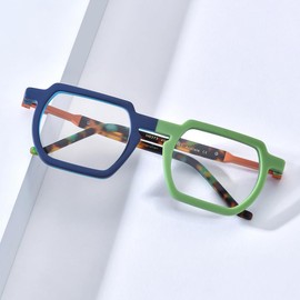 HEPIDEM Matte Multicolor Acetate Glasses Frame Men Vintage Square Eyeglasses Optical Spectacles 9289 (9373 Green, Clear)