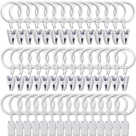 WeeksEight 44 Pack White Curtain Rings with Clips, Curtain Hooks Hangers Clip Rings for Hanging Drapes Bows Hat, Drapery Rings 1 in I D, Fits up to 5/8 in Diameter Curtain Rod.