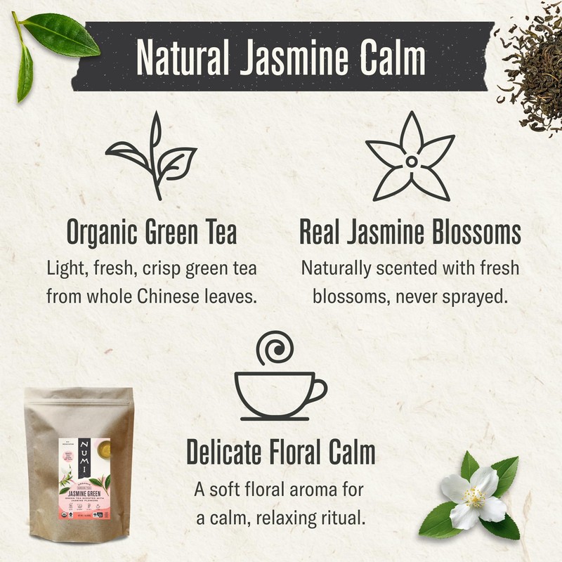 Numi Organic Jasmine Green Tea 16 Ounce Pouch Brews 200