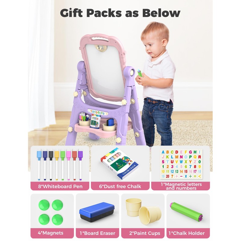 YOHOOLYO Kids Easel Standing Art Easel for Kids, Double Sided
