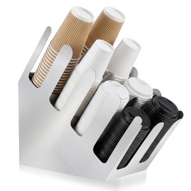 Frienda 8 Compartments Stainless Steel Cup and Lid Dispenser, Silver Coffee Cup Holder Organizer Storage for Countertop Org, Coffee Bar, Beverage Restaurant, Kitchen, Breakroom