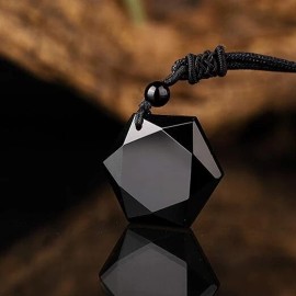 Unbranded Natural Black Obsidian Hexagram Pendant Healing Reiki Amulet Men Women Necklace