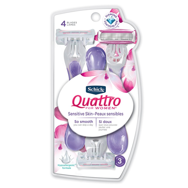 Schick Quattro for Women Disposable Sensitive Skin, 3 Count (Pack
