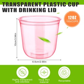 Mkhaslri 100 Pcs Disposable Stemless Glasses Crystal Plastic Wine Glasses Clear Classic PET Drinking Cup for Meeting Weddings Birthday Cocktail Christmas Party Supplies (Pink, 12oz)