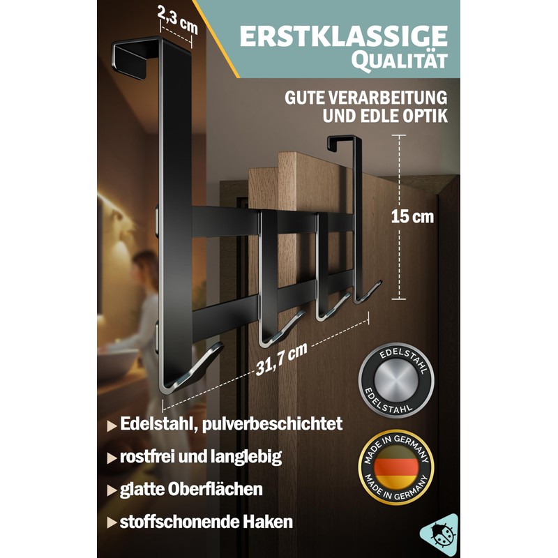 Menz Premium Door Coat Rack - Black Door Hook Rail