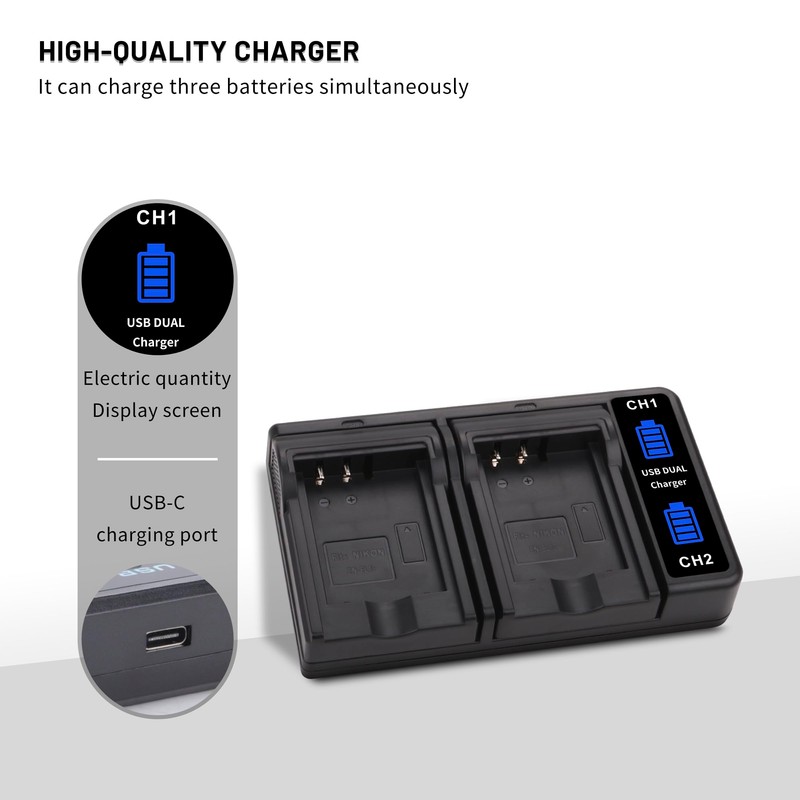 2-Pack EN-EL12 Battery with Charger for Nikon Coolpix A900 A1000