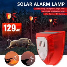 DINOWIN Solar Alarm Light, Waterproof PIR Motion Sensor Alarm 129 dB Loud Security Alarm System with Shooting Sounds and Dog Barking Sound Effects (Pack of 2)