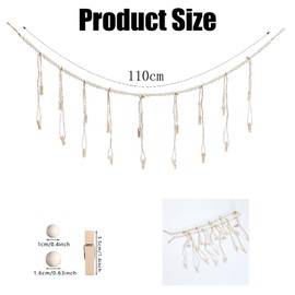 SIXHAOBU Photo Rope with Wooden Clips, DIY Picture Frame Wall Decoration, Photo String with Decorative Wooden Beads, Postcard Hanging, Photo Hanging Ideas, Photo Hanging with 18 Clips
