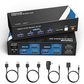 8K KVM Switch HDMI 2 Monitors 2 Computers, NEWCARE HDMI KVM Switch Dual Monitors 2 Computers Share 4 USB 3.0 port, 4K@120Hz HDMI KVM Switch 2 Port for 2 PC, Desktop Controller and 2 USB Cable Included
