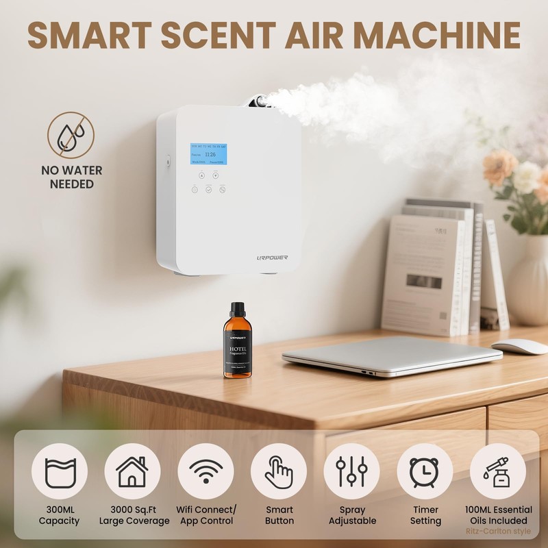 URPOWER 300ml Waterless Nebulizing Scent Diffuser Up to 3000 Sq