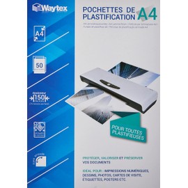 Waytex 50 x A4 75 Micron Gloss Clear Laminating Pouches