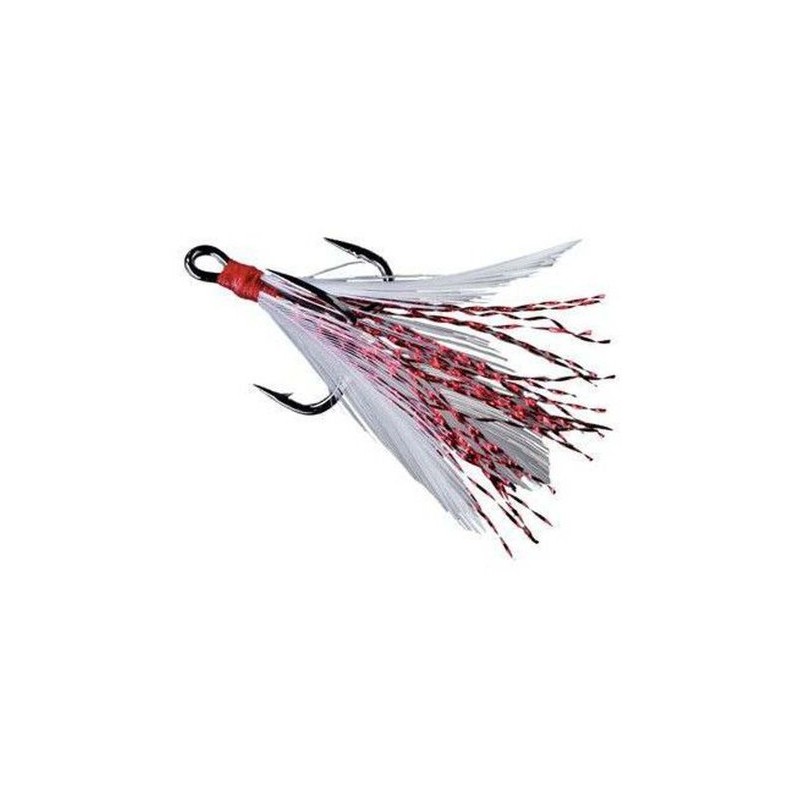 Owner Tournament Trailer Treble 6 Hook (2-Pack), White/Red Flash