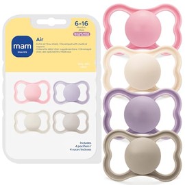 MAM Chupetes Air mate, para piel sensible, más de 6 meses, el mejor chupete para bebés amamantados, chupetes de niña, 6-16, 4 unidades