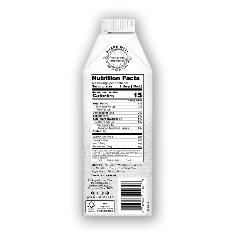 Elmhurst 1925 Caramel Brulee Cashew Creamer - Dairy-Free, Vegan, Kosher,