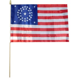 Wholesale Lot of 6 34 Star USA Circular 12x18 12"x18" 68D Woven Polyester Nylon Stick Flag On 24" Wooden Staff