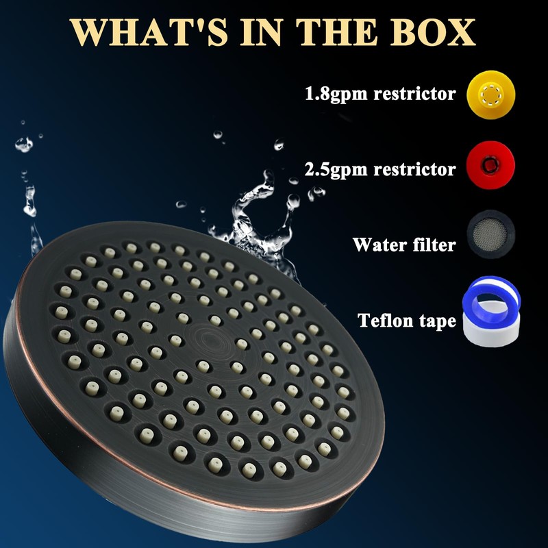 High Pressure Rainfall Shower Head, 6'' Luxury Showerhead with Anti-Clog