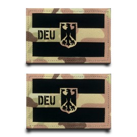 Pack of 2 DEU IR Infrared Reflective German Flag Patch Funny Embroidered Badge with Embroidery Tactical Military Patch Appliques for Backpacks Vest Jacket Jeans Clothing Bags