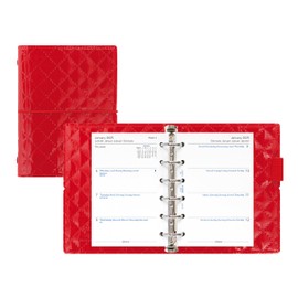 Filofax Domino Luxe Organizer, Pocket Size, Red - High-Gloss, Quilted Effect, Parisian Inspired, Six Rings, Week-to-View Calendar Diary, Multilingual, 2025 (C027991-25)