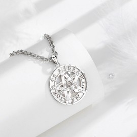 AEONSLOVE Tetragrammaton Necklace 925 Silver for Women Men Pentagram Chain with 5 Elements Witch Pendant with Blue Opal Wicca Jewellery, Sterling Silver