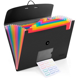 13 Pocket Expanding File Folder Accordian File Organizer, A4 Letter Size Paper Document Receipt Holder for School Office Supplies, Black
