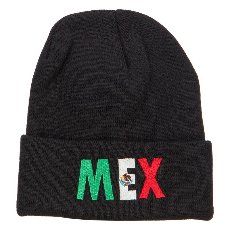 e4Hats.com Mexico Embroidered Long Beanie - Black OSFM