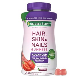 Nature’s Bounty Optimal Solutions Advanced Hair, Skin and Nails Pectin Gummies, 2x Biotin Per Serving, No Stick Gummy, Vegetarian Formula, Strawberry 