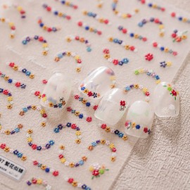 5D Embossed Mini Flower Nail Stickers Flowers Nail Art Stickers Colorful Floral Daisy Nail Decals Self-Adhesive Spring Nail Stickers Summer Nail Supplies for Women Girls DIY Manicure