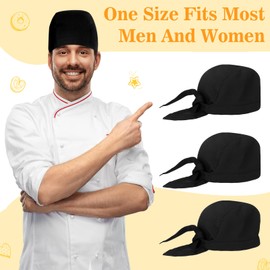Chuarry Chef Hat Tie Back for Men Adjustable Chef Cap Bandana Skull Cap Black Breathable Cooking Hat for Men Women(3 Pcs)