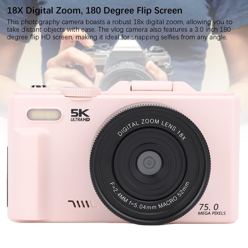 5K Digital Camera, WiFi 75MP Vlogging Camera, Compact Portable Autofocus