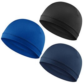 WY LIGHTING LEVEL 3Pcs Skull Caps Soft Lightweight Beanie Hats Moisture Wicking Stretchy Breathable Helmet Liner for Men (Black, Royal Blue, Navy Blue)
