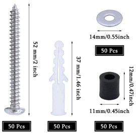 GrliTra 50 Set (200 Pieces) Pegboard Mounting Kit Wall Peg Boards Installation Accessories Pegboard Spacer Kit Includes Screws, Anchors, Spacers and Washers for 1/4-Inch Pegboard