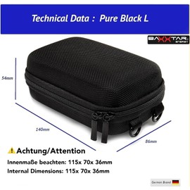 Baxxtar Pure Black L Hard Case for Compact Cameras with Belt and Belt Loop CoolPix W100 - CyberShot DSC HX90 HX95 HX99 - Lumix TZ70 - PowerShot SX720 - Olympus/Om TG-7 TG-6 ...