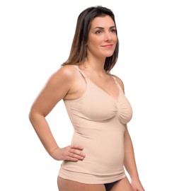Carriwell Seamless Shapewear Nursing Top, Simple One-Hand Clips, Shaping Design, Soft Fabric, Stretchy Cups up to x2 Size, Comfortable & Stylish Support for Breastfeeding & Postpartum S-XL, honey, XL