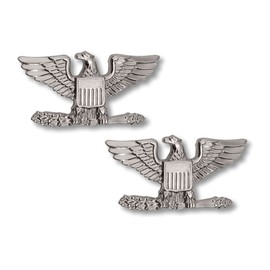 COLONEL EAGLE SILVER NICKEL UNIFORM COLLAR BRASS PINS INSIGNIA EMBLEM ARMY MILITARY POLICE, SMALL 1" x 1/2" (Sold as PAIR, 2 Included !)